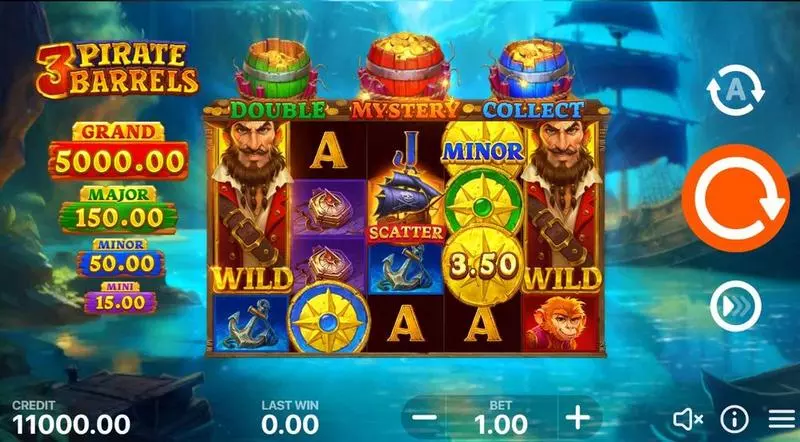 Main Screen Reels - Playson 3 Pirate Barrels - Hold and Win Slot