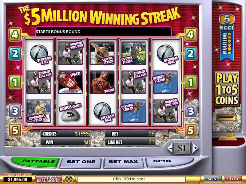 Main Screen Reels - PlayTech 5 Million Winning Streak Slot