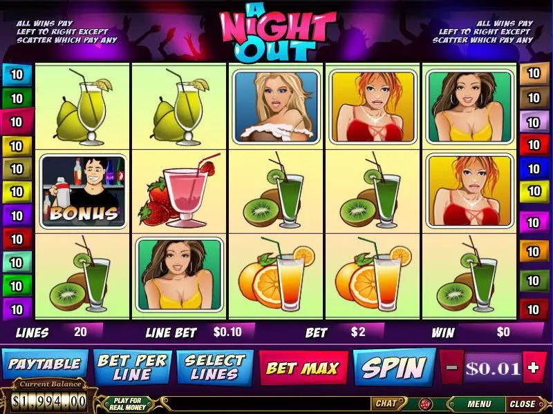 Main Screen Reels - PlayTech A Night Out Slot