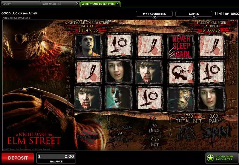 Main Screen Reels - 888 A Nightmare on Elm Street Slot