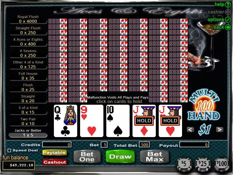 Introduction Screen - RTG Aces and Eights 100 Hand Poker Video Poker