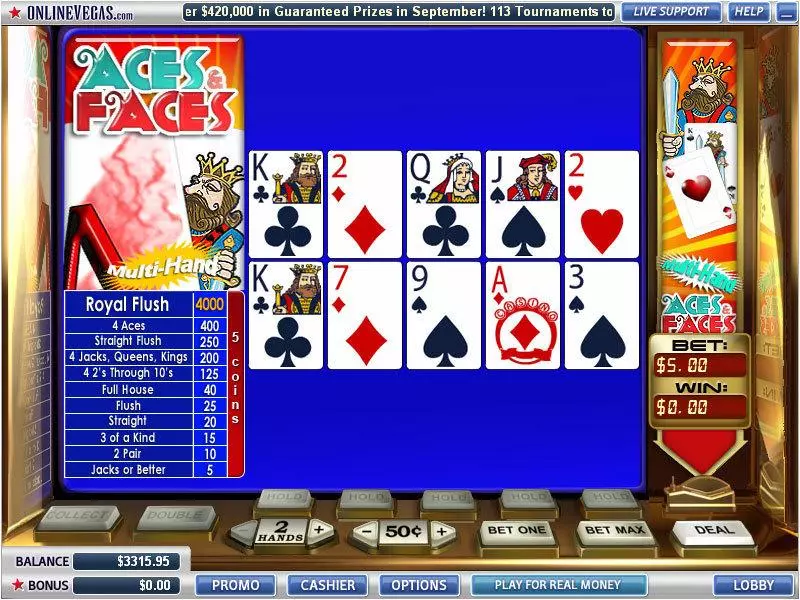 Introduction Screen - WGS Technology Aces and Faces 2 Hands Poker Video Poker