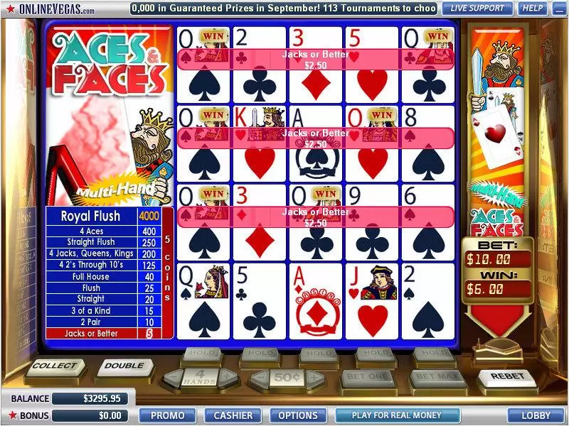 Introduction Screen - WGS Technology Aces and Faces 4 Hands Poker Video Poker