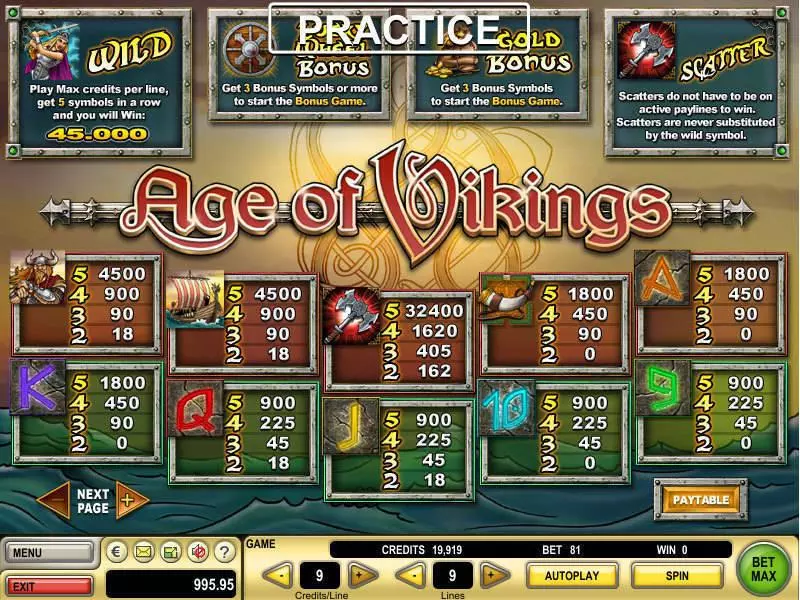 Info and Rules - GTECH Age of Vikings Slot