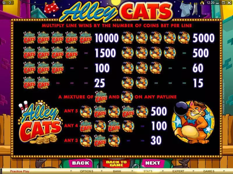 Info and Rules - Microgaming Alley Cats Slot