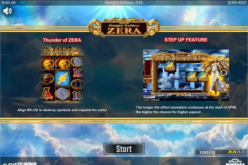 Info and RulesIntroduction Screen - Win Fast Games Almighty Goddess ZERA Slot