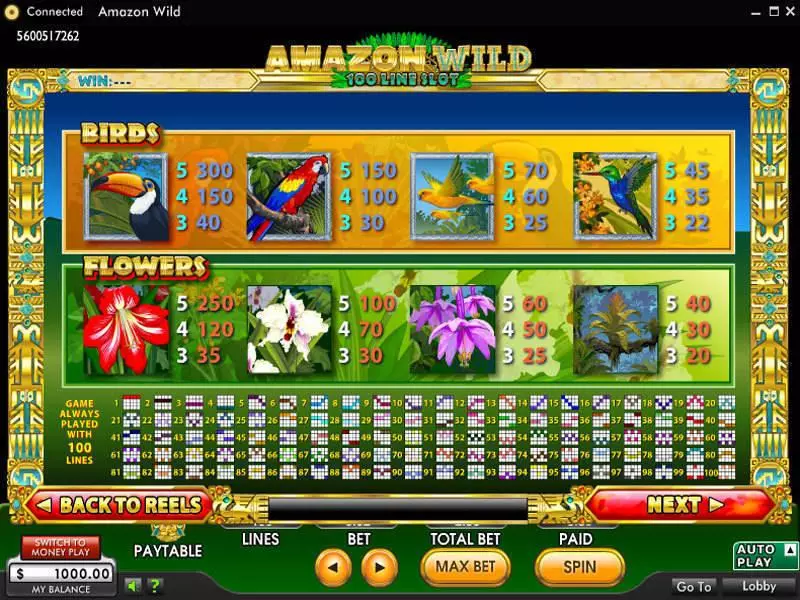 Info and Rules - 888 Amazon Wild Slot