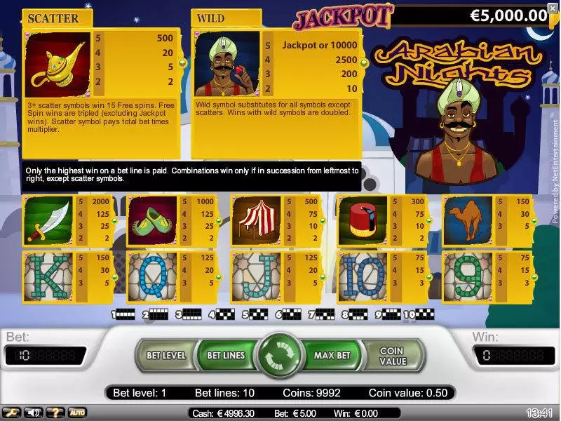 Info and Rules - NetEnt Arabian Nights Slot