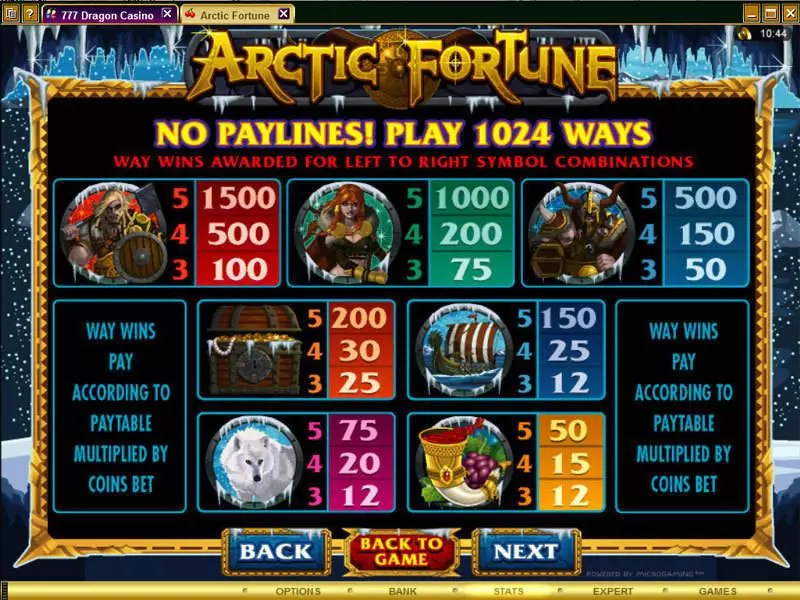 Info and Rules - Microgaming Arctic Fortune Slot