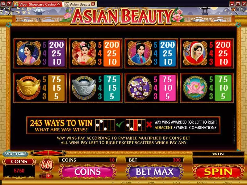 Info and Rules - Microgaming Asian Beauty Slot