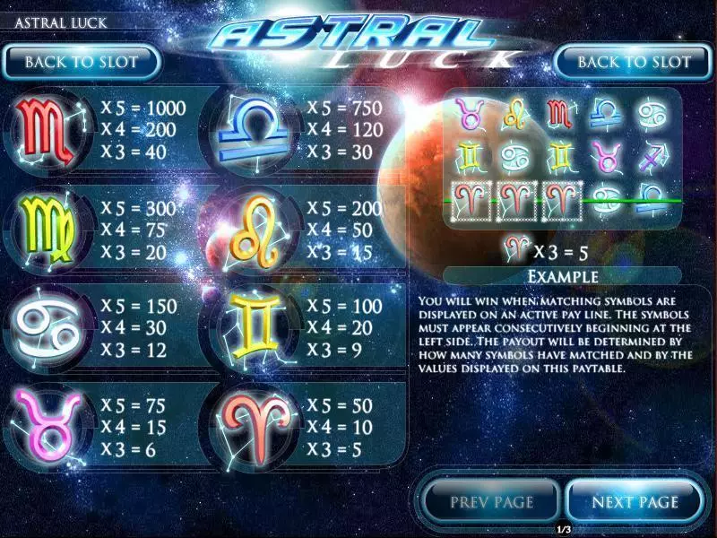 Info and Rules - Rival Astral Luck Slot