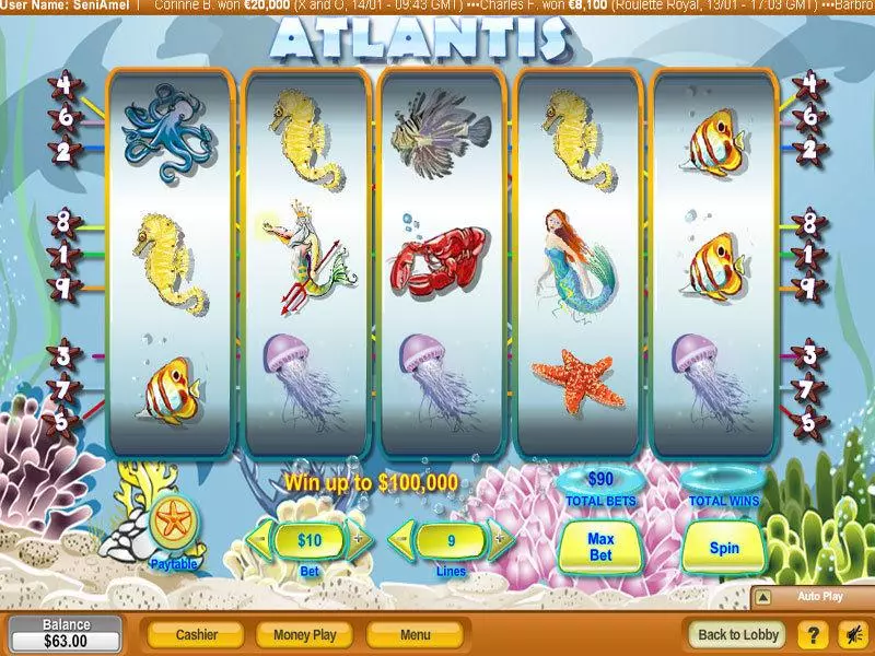 Main Screen Reels - NeoGames Atlantis Slot