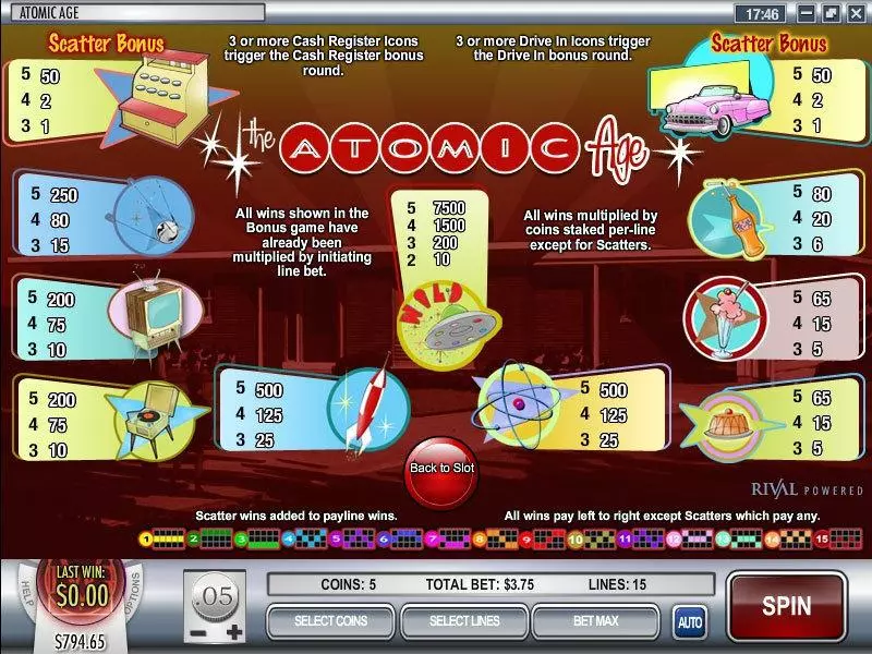 Info and Rules - Rival Atomic Age Slot