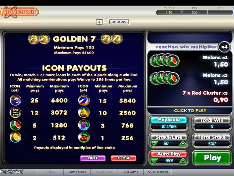 Info and Rules - bwin.party Atomic Fruit Slot
