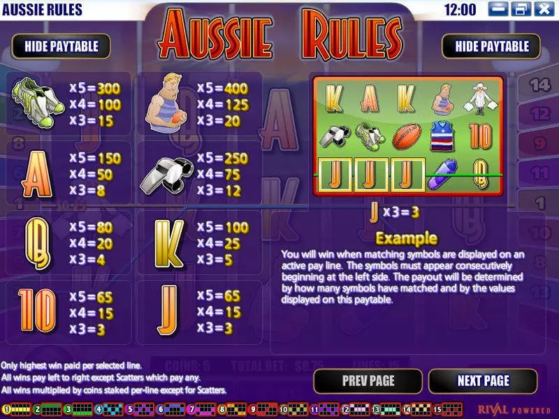 Info and Rules - Rival Aussie Rules Slot