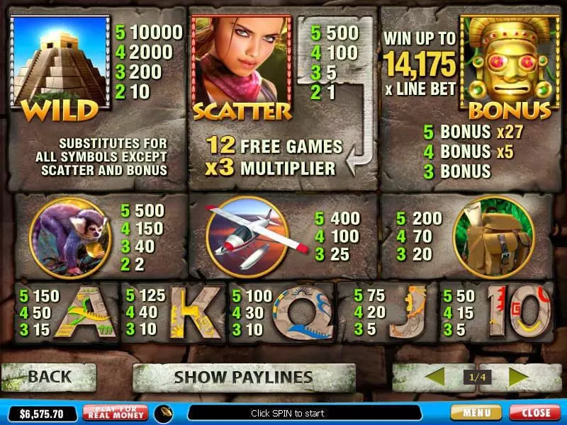 Info and Rules - PlayTech Azteca Slot