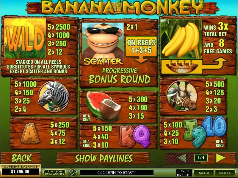 Info and Rules - PlayTech Banana Monkey Slot