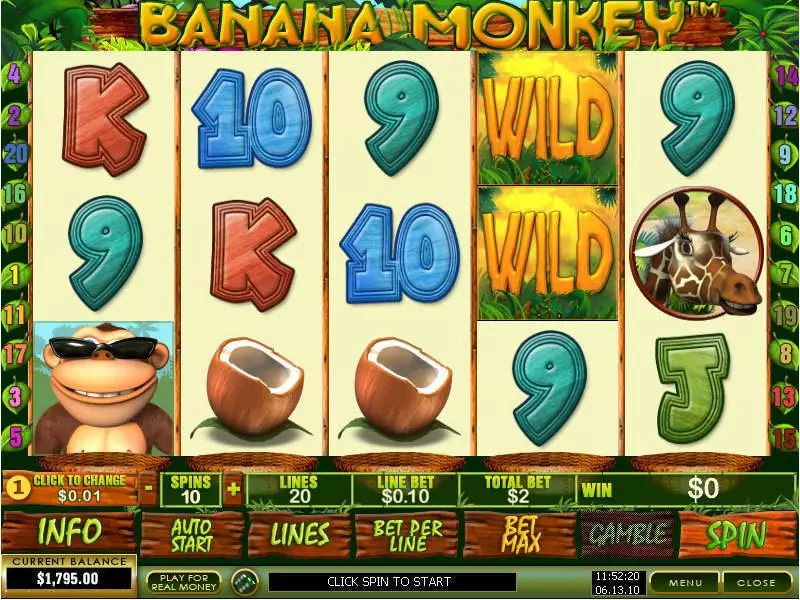 Main Screen Reels - PlayTech Banana Monkey Slot