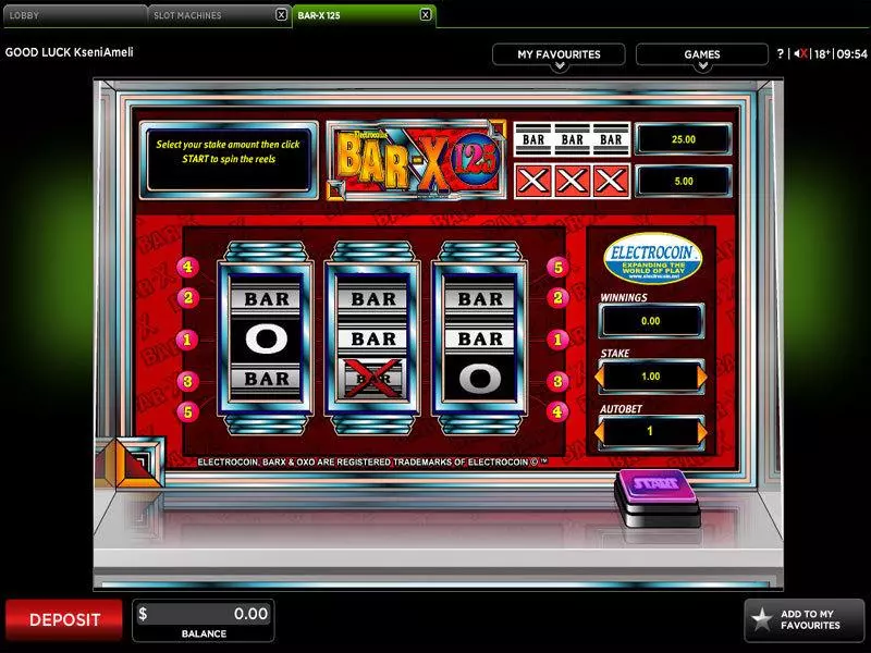 Main Screen Reels - 888 BAR-X 125 Slot