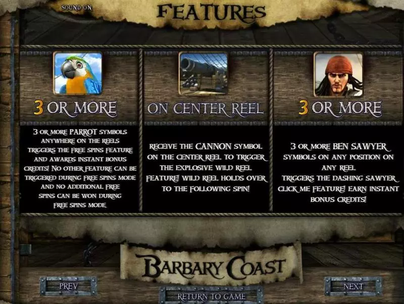 Info and Rules - BetSoft Barbary Coast Slot