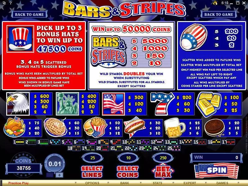 Info and Rules - Microgaming Bars and Stripes Slot