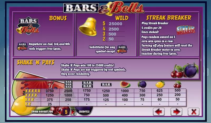 Info and Rules - Amaya Bars & Bells Slot