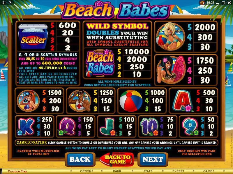 Info and Rules - Microgaming Beach Babes Slot