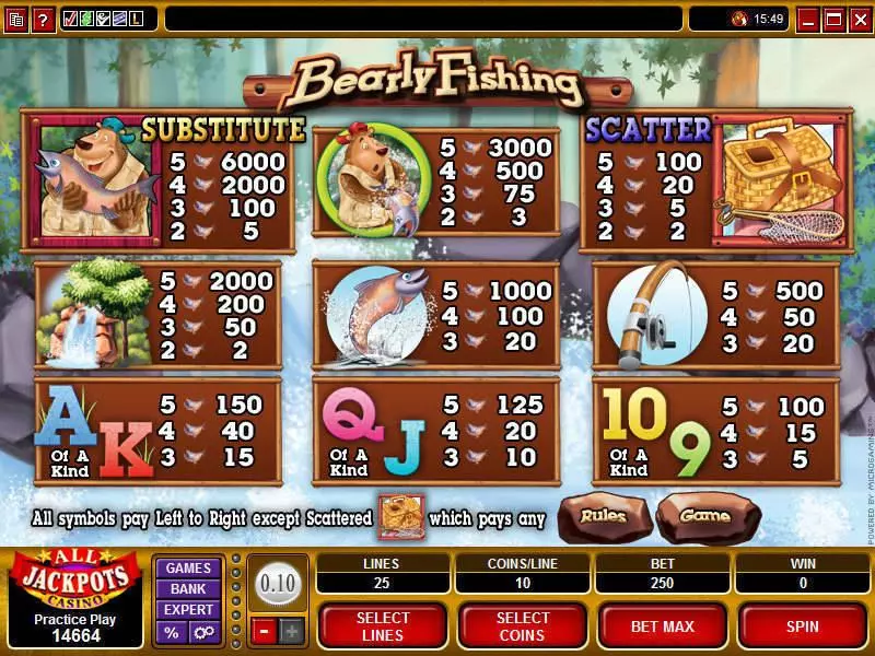 Info and Rules - Microgaming Bearly Fishing Slot