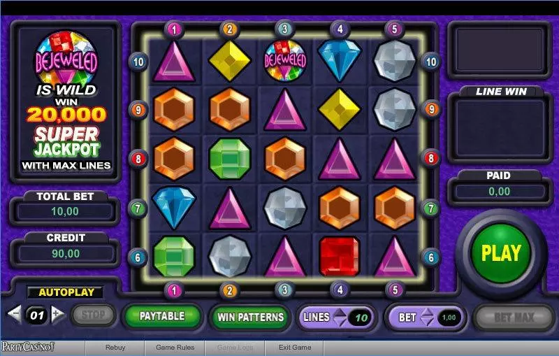Main Screen Reels - bwin.party Bejeweled Slot