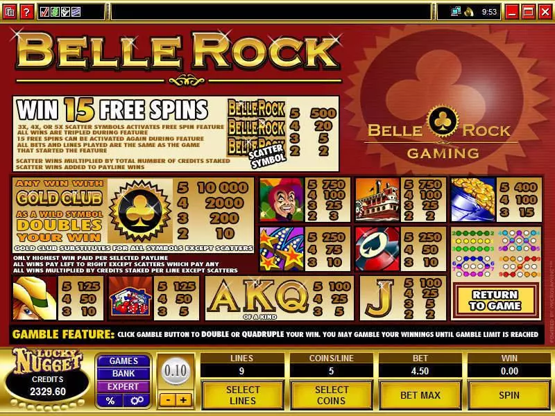 Info and Rules - Microgaming Belle Rock Slot
