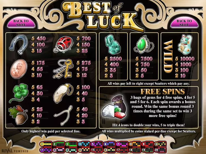 Info and Rules - Rival Best of Luck Slot
