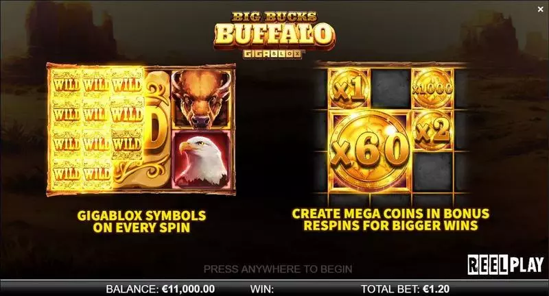 Info and Rules - ReelPlay Big Bucks Buffalo GigaBlox Slot