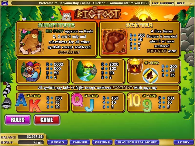 Info and Rules - WGS Technology Big Foot Slot