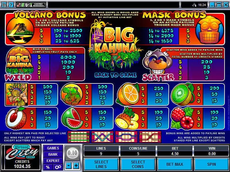 Info and Rules - Microgaming Big Kahuna Slot