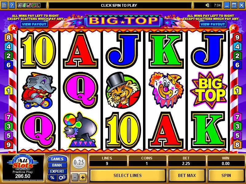 Main Screen Reels - Microgaming Big Top Slot
