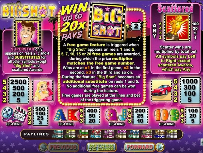 Info and Rules - RTG BigShot Slot