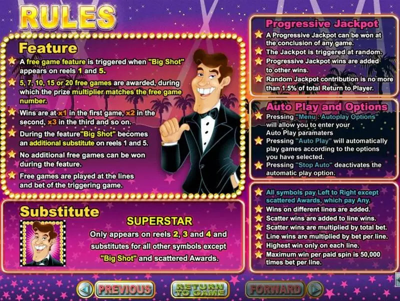 Info and Rules - RTG BigShot Slot