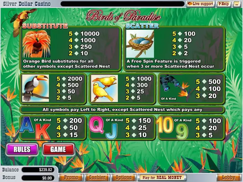 Info and Rules - WGS Technology Birds of Paradise Slot