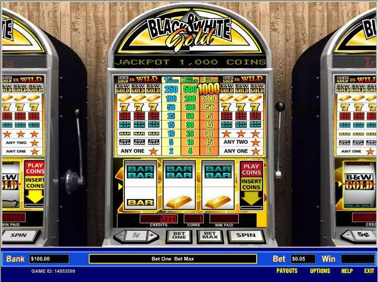 Main Screen Reels - Parlay Black and White Gold 1 Line Slot