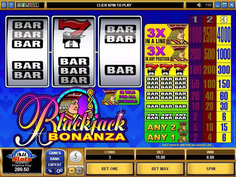 Main Screen Reels - Microgaming Blackjack Bonanza Slot