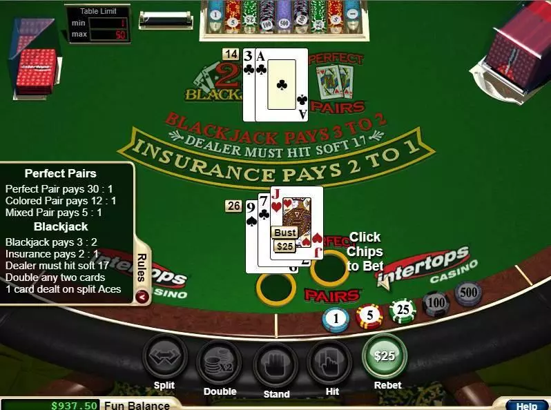 Table ScreenShot - RTG Blackjack + Perfect Pairs Table