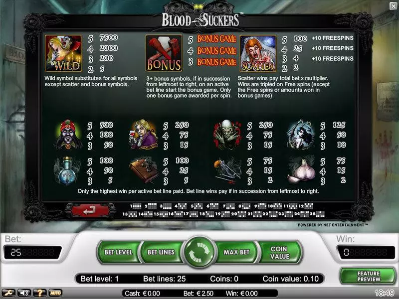 Info and Rules - NetEnt Blood Suckers Slot