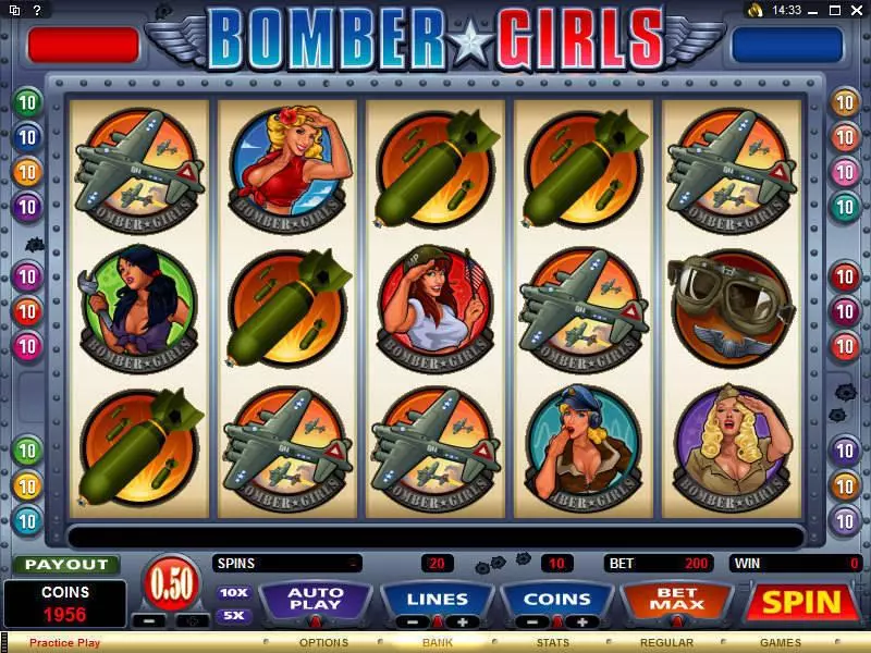 Main Screen Reels - Microgaming Bomber Girls Slot