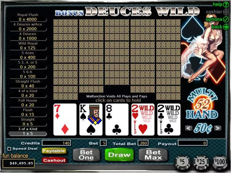 Introduction Screen - RTG Bonus Deuces Wild 52 Hand Poker Video Poker