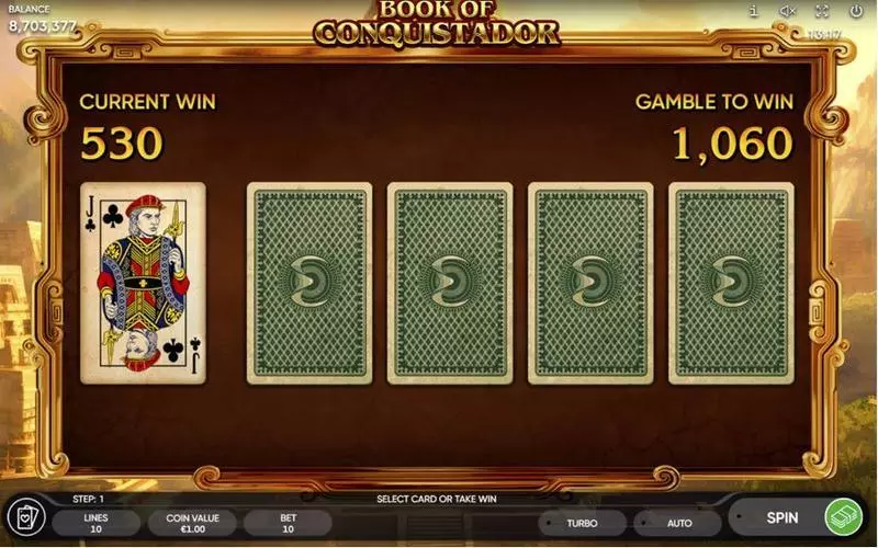 Gamble Screen - Endorphina Book of Conquistador Slot