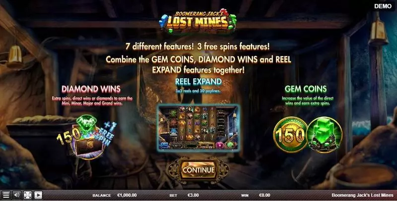 Info and Rules - Red Rake Gaming Boomerang Jack's Lost Mines Slot