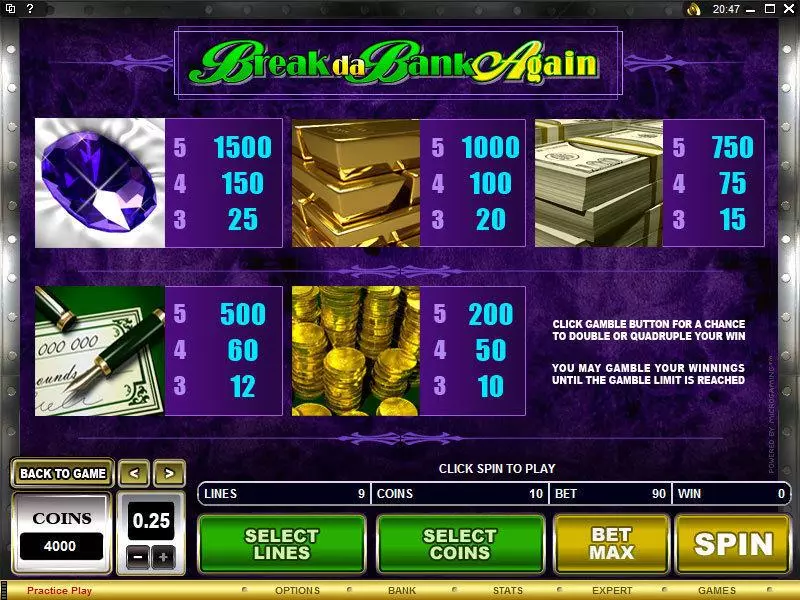 Info and Rules - Microgaming Break da Bank Again Slot