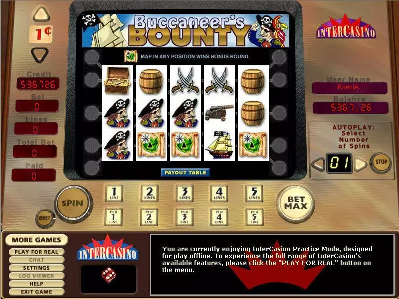 Main Screen Reels - CryptoLogic Buccaneer's Bounty 5 Lines Slot