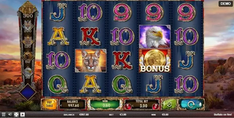 Main Screen Reels - Red Rake Gaming Buffalo On Fire! Slot