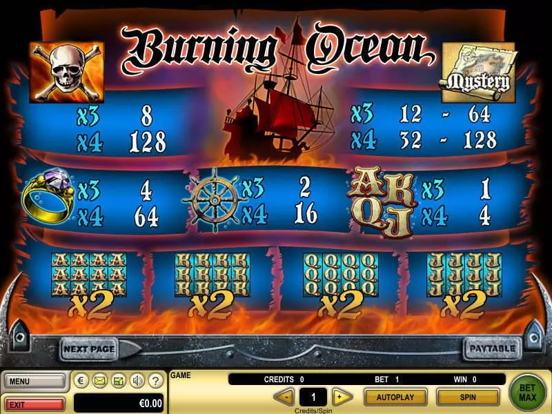 Info and Rules - GTECH Burning Ocean Slot